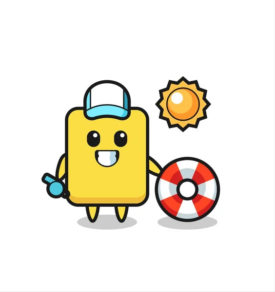 Cartoon Mascot Yellow Card Beach Guard Cute Style Design Shirt — Stockový vektor