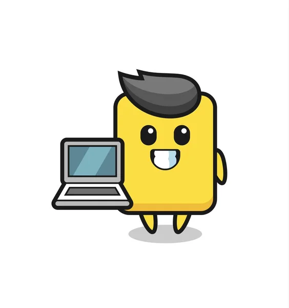 Mascot Illustration Yellow Card Laptop Cute Style Design Shirt Sticker — Image vectorielle