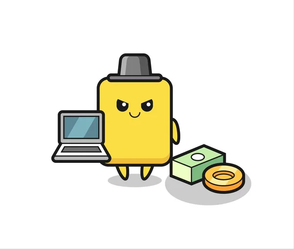 Mascot Illustration Yellow Card Hacker Cute Style Design Shirt Sticker —  Vetores de Stock