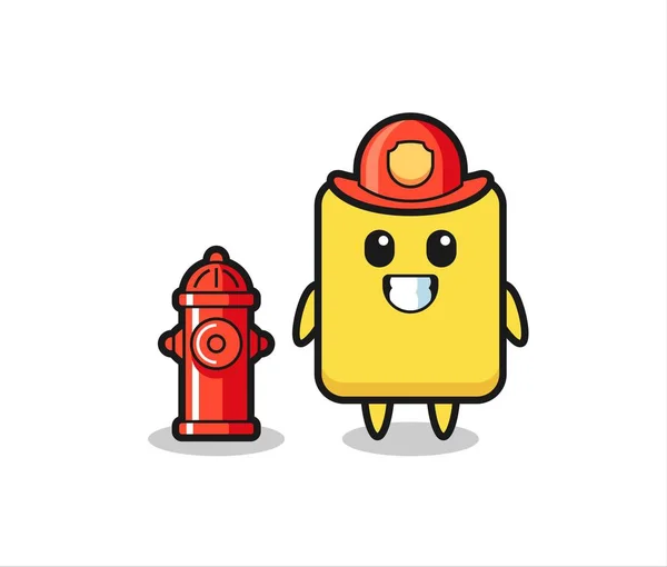 Mascot Character Yellow Card Firefighter Cute Style Design Shirt Sticker — Διανυσματικό Αρχείο