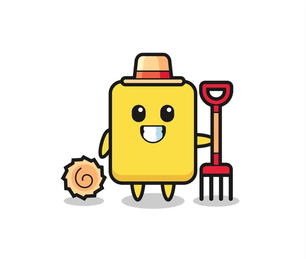 Mascot Character Yellow Card Farmer Cute Style Design Shirt Sticker — Stock vektor