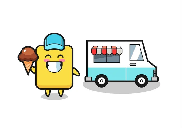 Mascot Cartoon Yellow Card Ice Cream Truck Cute Style Design — Stock Vector