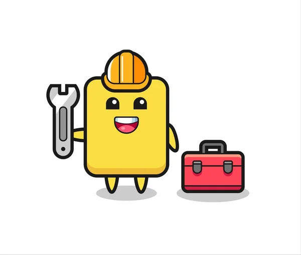 Mascot Cartoon Yellow Card Mechanic Cute Style Design Shirt Sticker — Stock vektor