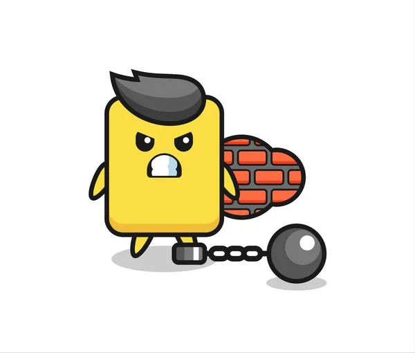 Character Mascot Yellow Card Prisoner Cute Style Design Shirt Sticker — Image vectorielle