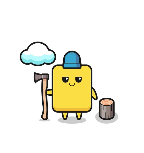 Character Cartoon Yellow Card Woodcutter Cute Style Design Shirt Sticker — Stock vektor