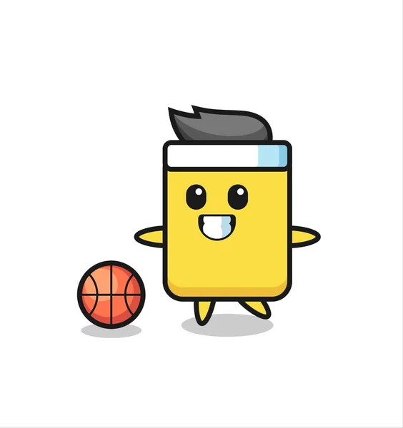 Illustration Yellow Card Cartoon Playing Basketball Cute Style Design Shirt — Stock vektor