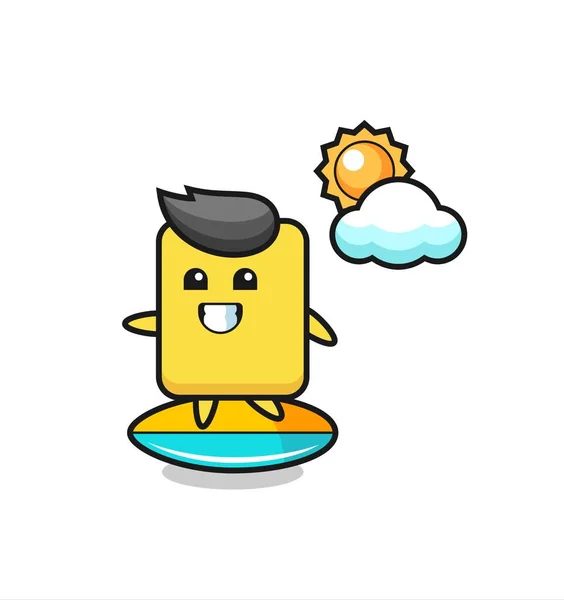 Illustration Yellow Card Cartoon Surfing Beach Cute Style Design Shirt — Vetor de Stock