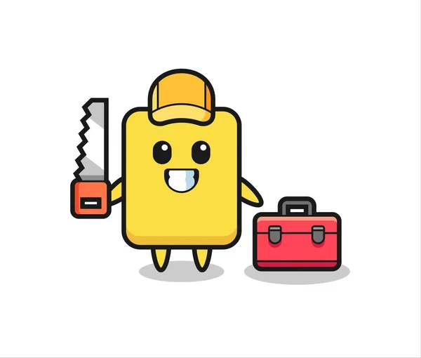 Illustration Yellow Card Character Woodworker Cute Style Design Shirt Sticker — Vector de stock