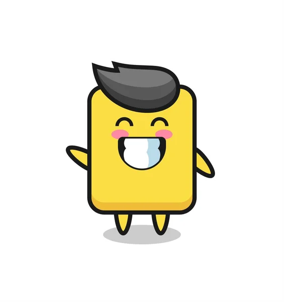 Yellow Card Cartoon Character Doing Wave Hand Gesture Cute Style — Stock vektor