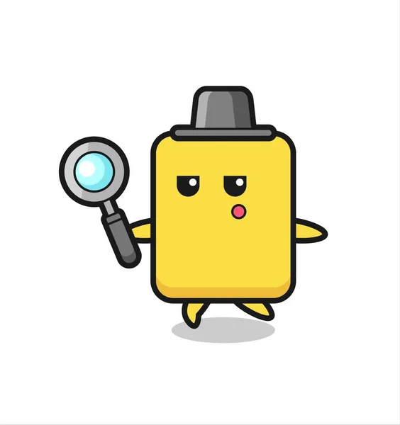 Yellow Card Cartoon Character Searching Magnifying Glass Cute Style Design — Διανυσματικό Αρχείο