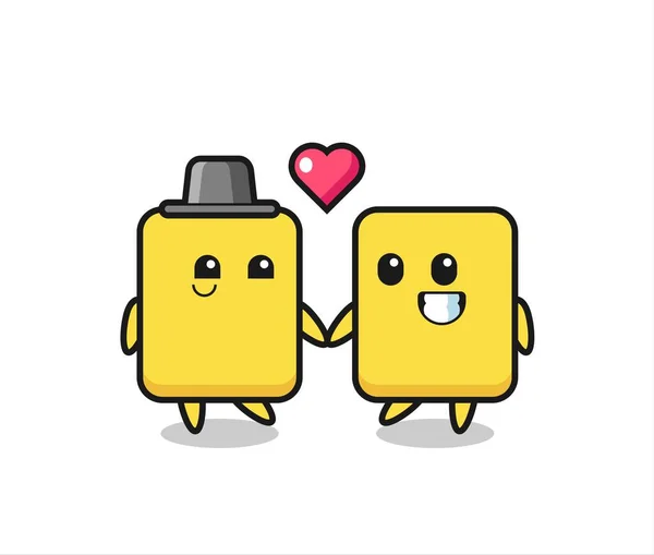 Yellow Card Cartoon Character Couple Fall Love Gesture Cute Style — Διανυσματικό Αρχείο