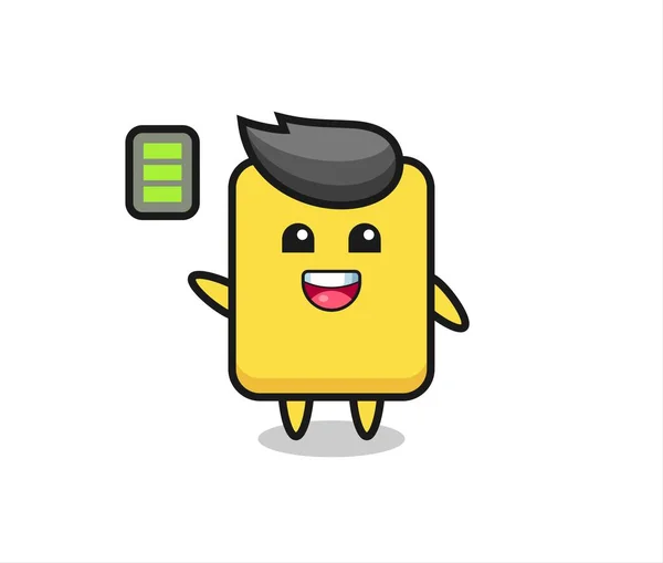 Yellow Card Mascot Character Energetic Gesture Cute Style Design Shirt — Vettoriale Stock