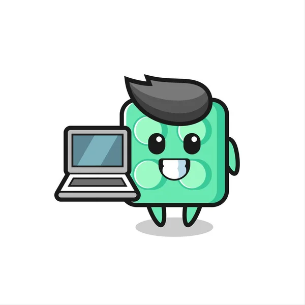 Mascot Illustration Brick Toy Laptop Cute Style Design Shirt Sticker — Image vectorielle
