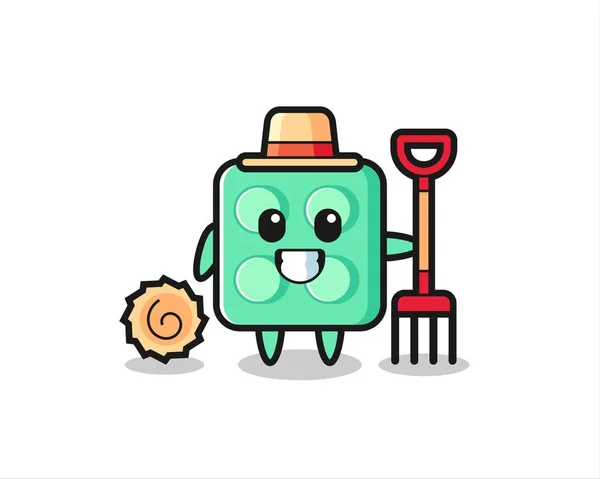 Mascot Character Brick Toy Farmer Cute Style Design Shirt Sticker — Archivo Imágenes Vectoriales