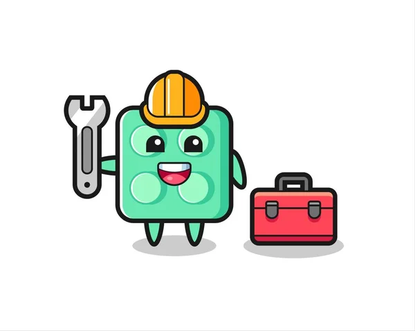 Mascot Cartoon Brick Toy Mechanic Cute Style Design Shirt Sticker — Stock vektor