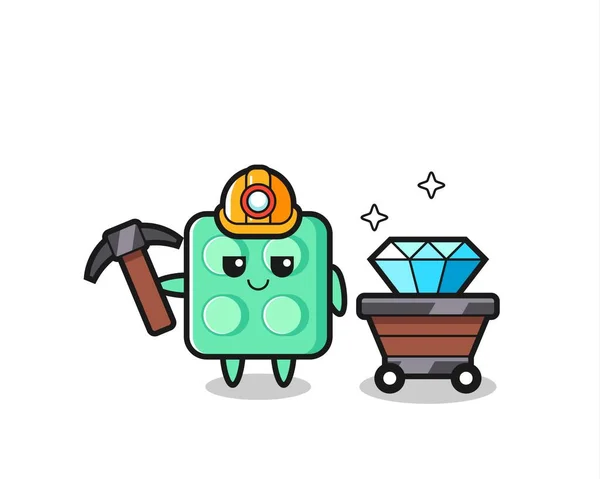 Character Illustration Brick Toy Miner Cute Style Design Shirt Sticker — Stock vektor