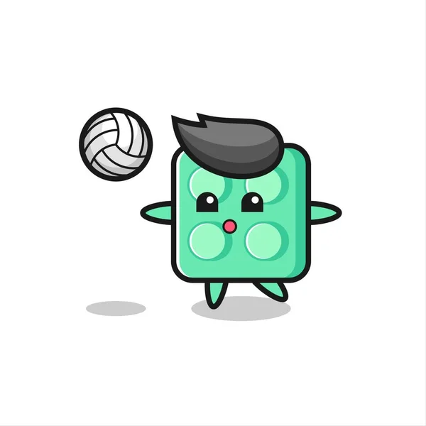 Character Cartoon Brick Toy Playing Volleyball Cute Style Design Shirt — Archivo Imágenes Vectoriales