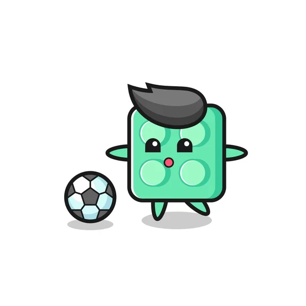 Illustration Brick Toy Cartoon Playing Soccer Cute Style Design Shirt — Image vectorielle