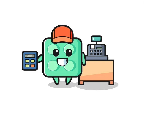 Illustration Brick Toy Character Cashier Cute Style Design Shirt Sticker — Archivo Imágenes Vectoriales