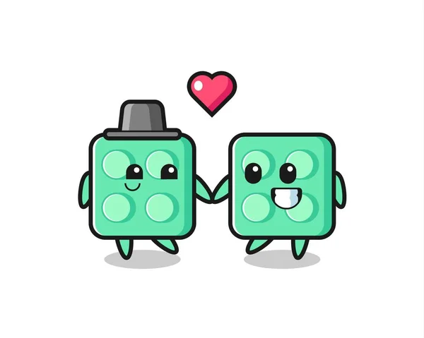 Brick Toy Cartoon Character Couple Fall Love Gesture Cute Style —  Vetores de Stock