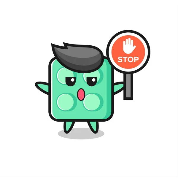 Brick Toy Character Illustration Holding Stop Sign Cute Style Design — Stock vektor