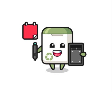 Çöp tenekesi maskotunun grafik tasarımcısı olarak tasviri, tişört, etiket, logo elementi için şirin bir tasarım