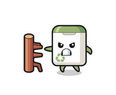 Çöp tenekesi karate dövüşçüsü çizimi, tişört, çıkartma, logo elementi için şirin bir tasarım.