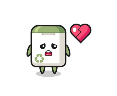 Çöp kutusu çizimi kırık kalp, tişört, etiket, logo elementi için şirin bir tasarım.