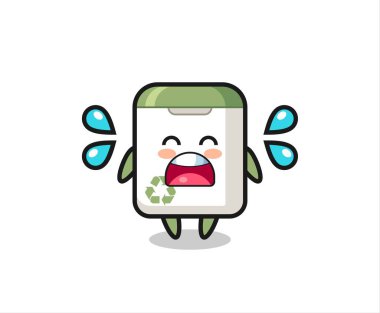 Çöp kutusu çizimi, ağlama hareketi, tişört, etiket, logo elementi için şirin bir tasarım.