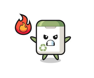 Çöp tenekesi karakteri kızgın jest, tişört, etiket, logo elementi için şirin tasarım.