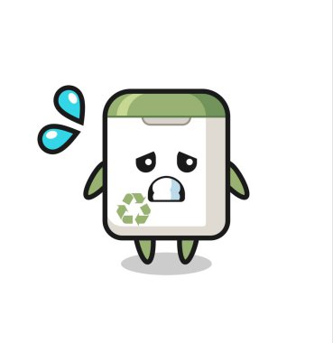 Çöp kutusu maskotu karakterinin korku jesti, tişört, çıkartma, logo elementi için şirin bir tasarım.