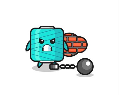 Mahkum olarak iplik makarasının karakter maskotu, tişört, etiket, logo elementi için şirin bir tasarım.