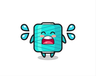 Ağlama jestli iplik makarası çizimi, tişört, etiket, logo elementi için şirin tasarım.