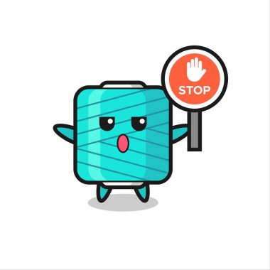 İplik makaralı karakter illüstrasyonunda dur işareti, tişört, etiket, logo ögesi için şirin tasarım