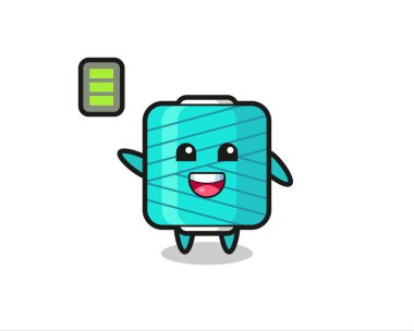 Tişört, etiket, logo elementi için sevimli tasarım, enerjik jestli iplik makarası maskotu karakteri