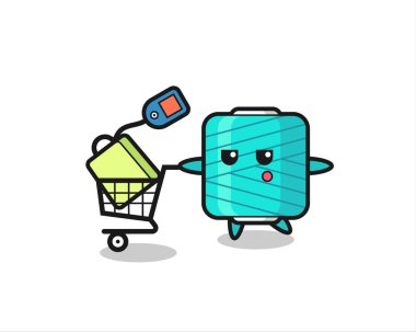 İplik makarası çizimi, alışveriş arabası, tişört, etiket, logo elementi için şirin bir tasarım.