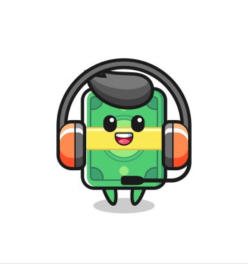 Müşteri hizmetleri olarak para maskotu tişört, etiket ve logo elementleri için şirin bir tasarım.