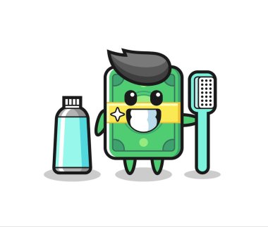 Paranın diş fırçası ile maskotluk tasarımı, tişört, çıkartma, logo elementi için şirin tasarım.