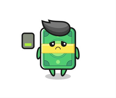 Para maskotu karakteri yorgun bir jest yapıyor. Tişört, çıkartma, logo elementi için şirin bir tasarım.