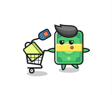 Para illüstrasyon karikatürü, alışveriş arabası, tişört, çıkartma, logo elementi için şirin tasarım.
