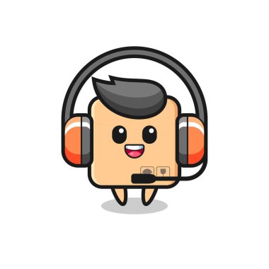 Müşteri hizmetleri olarak karton kutunun karton maskotu tişört, etiket ve logo elemanı için şirin bir tasarım.