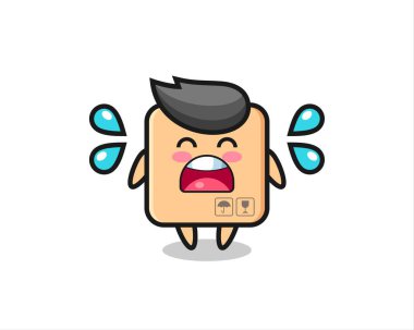 Ağlama jestli karton kutu çizimi, tişört, etiket, logo elementi için şirin bir tasarım.