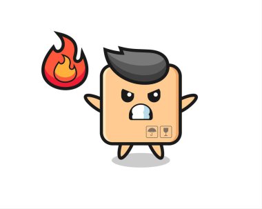 karton kutu karakteri kızgın jest, tişört, etiket, logo ögesi için şirin tasarım