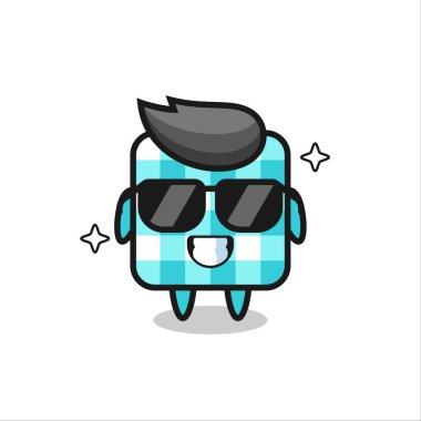 Kareli masa örtüsünün karikatür maskotu. Güzel bir jest, tişört, etiket, logo elementi için şirin bir tasarım.