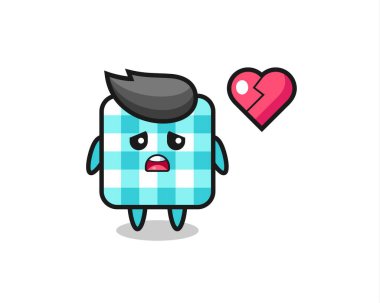 Damalı masa örtüsü çizimi kırık kalp, tişört, etiket, logo elementi için şirin bir tasarım.