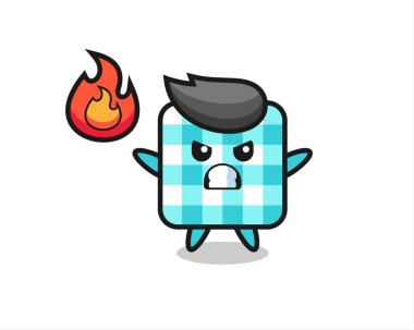 Damalı masa örtüsü karikatürü kızgın jest, tişört, etiket, logo elementi için şirin tasarım.