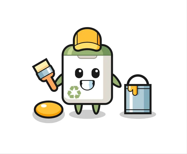 Character Illustration Trash Can Painter Cute Style Design Shirt Sticker — Stock vektor