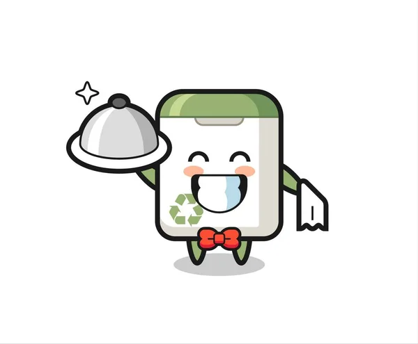 Character Mascot Trash Can Waiters Cute Style Design Shirt Sticker — Vector de stock