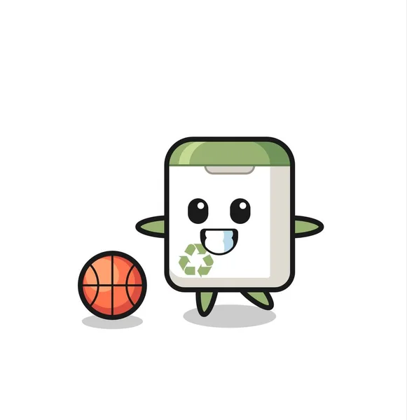 Illustration Trash Can Cartoon Playing Basketball Cute Style Design Shirt — Stock Vector