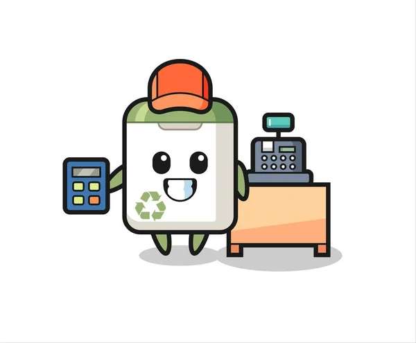 Illustration Trash Can Character Cashier Cute Style Design Shirt Sticker — Archivo Imágenes Vectoriales